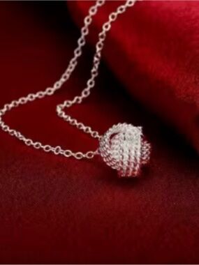Sterling Silver Knotted Sphere Pendant Necklace - Silver